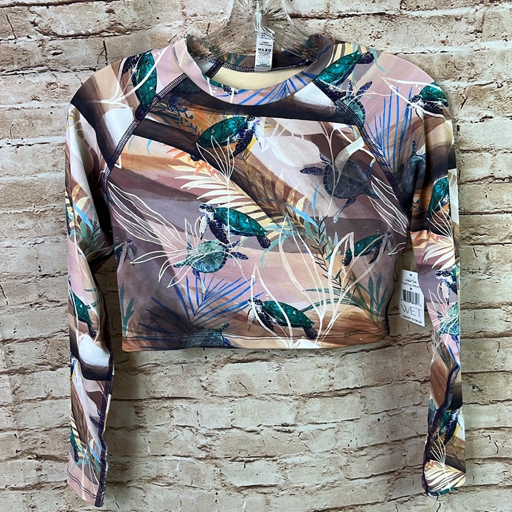WET Swimwear Honu Hailee Turtle Print Swimsuit Top Rash Guard New Medium - Picture 2 of 8